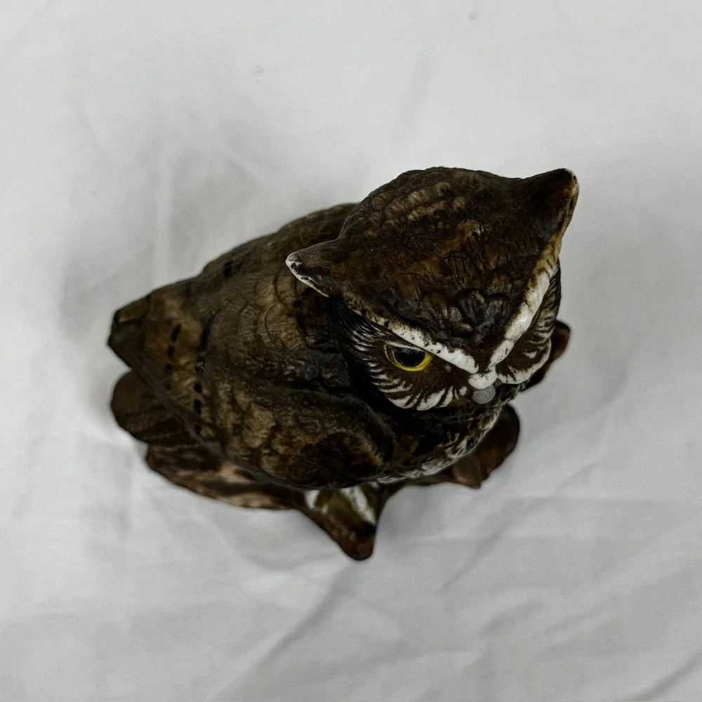 Vintage Ceramic Great Horned Owl Figurine Hand Painted Bird Decor 1114 5 Inch